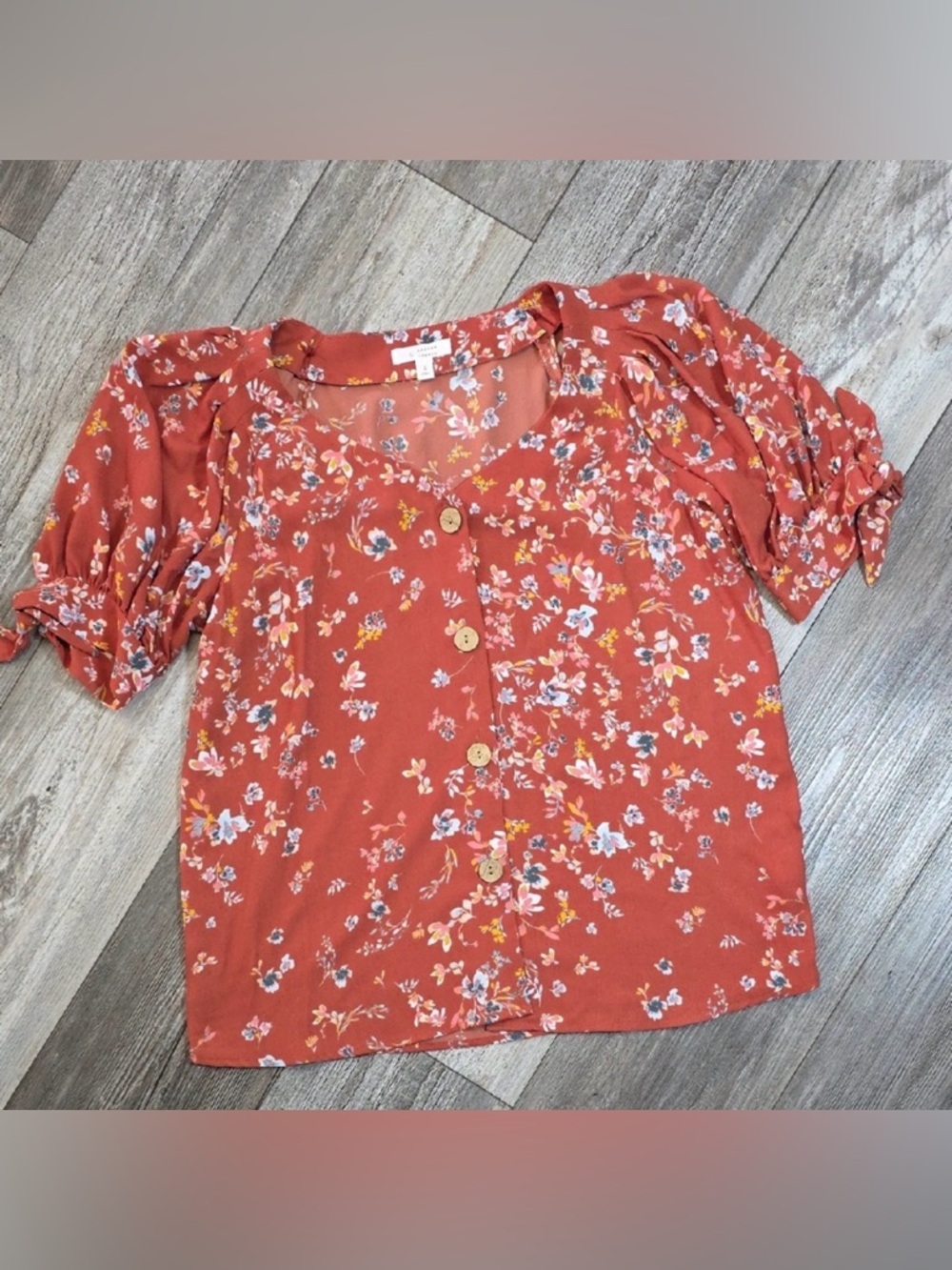 LC Lauren Conrad Rust Floral Button Front Blouse